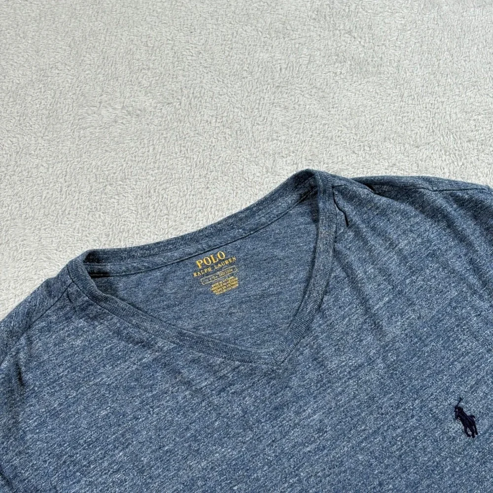 Polo Ralph Lauren V-Neck T-Shirt Mens Blue Heathered Pony Logo Cotton Large